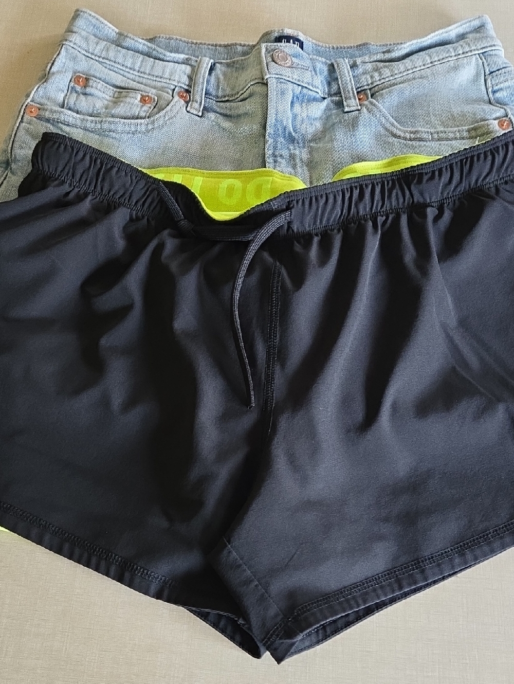 Nike Black Athletic Shorts with Neon Lime Waistband and Bnwt Gap Size 4